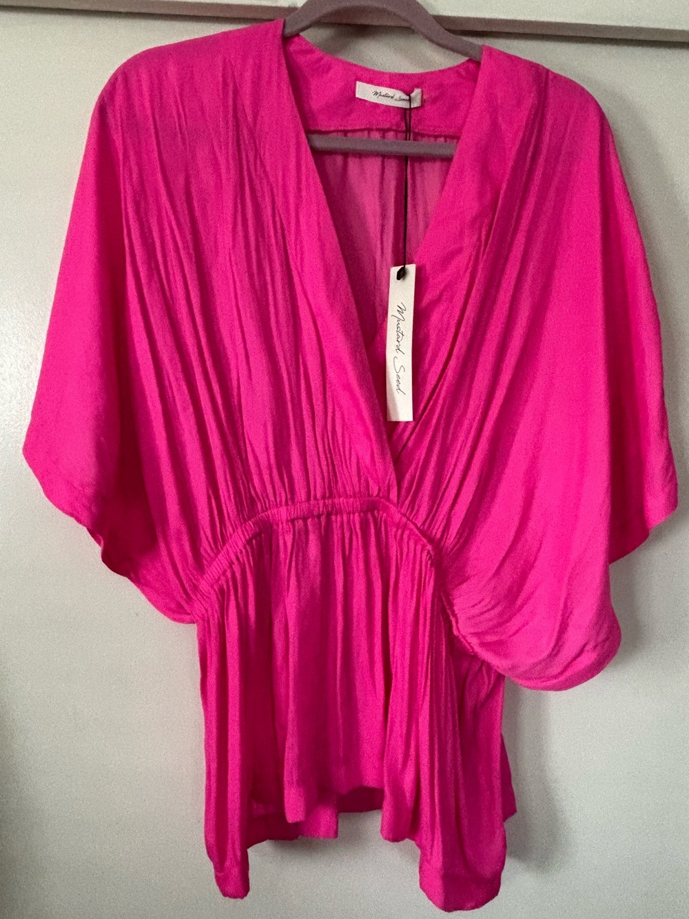 Grecian Roman Mustard Seed Hot Pink Women’s Blouse Large NWT